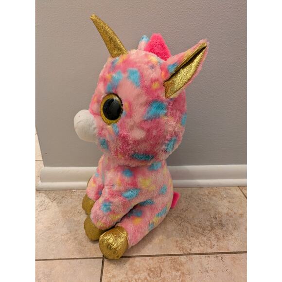 Ty Beanie Boo FANTASIA JUMBO Pink Gold Glitter Unicorn‎ Large 17" Plush Stuffed - Picture 2 of 5